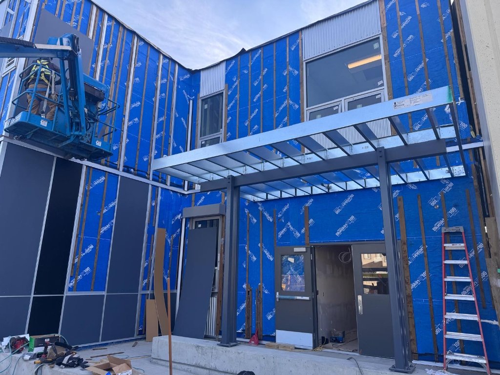 Steel Stud Canopy in Langley School in Langley, BC - Arcadian Steel Pro's Ltd.